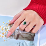 INLAID MOISSANITE EMERALD GEMSTONE RING IN STERLING SILVER