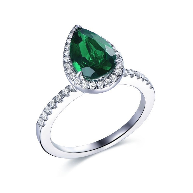 INLAID MOISSANITE EMERALD GEMSTONE RING IN STERLING SILVER