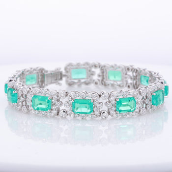 LAB GROWN EMERALD WITH MOISSANITE DIAMOND BRACELET IN 18K WHITE GOLD