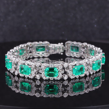 LAB GROWN EMERALD WITH MOISSANITE DIAMOND BRACELET IN 18K WHITE GOLD