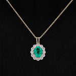 OVAL CUT LAB GROWN COLOMBIAN GREEN SAPPHIRE NECKLACE IN 9K GOLD
