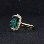 LAB GROWN EMERALD AND MOISSANITE DIAMOND GEOMETRIC RING IN 18K GOLD