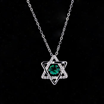 LAB GROWN EMERALD GEMSTONE STAR SHAPE PENDANT IN STERLING SILVER