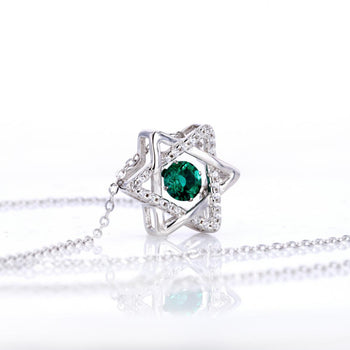 LAB GROWN EMERALD GEMSTONE STAR SHAPE PENDANT IN STERLING SILVER