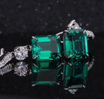 LAB GROWN EMERALD WITH MOISSANITE DROP DANGLE EARRINGS IN 14K GOLD