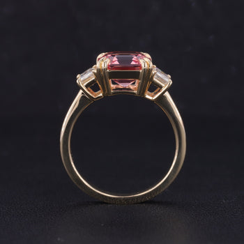 THREE STONE LAB GROWN PADPARADSCHA PINK SAPPHIRE RING IN 10K SOLID GOLD