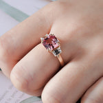 THREE STONE LAB GROWN PADPARADSCHA PINK SAPPHIRE RING IN 10K SOLID GOLD