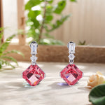 ASSCHER CUT LAB GROWN PADPARADSCHA SAPPHIRE DANGLE DROP EARRINGS IN 18K WHITE GOLD