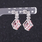 ASSCHER CUT LAB GROWN PADPARADSCHA SAPPHIRE DANGLE DROP EARRINGS IN 18K WHITE GOLD