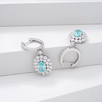 LAB GROWN PARAIBA GEMSTONE AND MOISSANITE JEWELRY SET WITH NECKLACE EARRINGS RING IN 14K WHITE GOLD