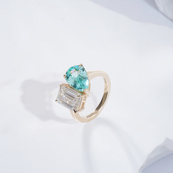 LAB GROWN PARAIBA GEMSTONE AND MOISSANITE JEWELRY SET WITH NECKLACE EARRINGS RING IN 14K WHITE GOLD