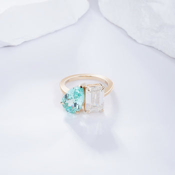 LAB GROWN PARAIBA GEMSTONE AND MOISSANITE JEWELRY SET WITH NECKLACE EARRINGS RING IN 14K WHITE GOLD