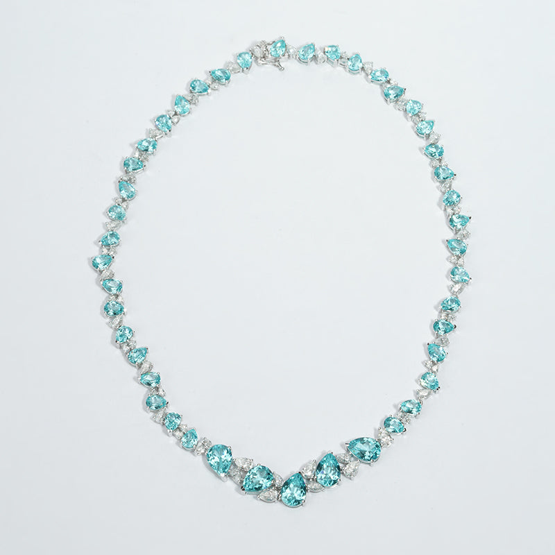 LAB GROWN PARAIBA SAPPHIRE AND MOISSANITE NECKLACE IN 14K SOLID GOLD