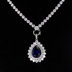 LAB GROWN ROYAL BLUE SAPPHIRE AND MOISSANITE PENDANT TENNIS CHAIN NECKLACE IN 9K SOLID GOLD