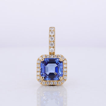 ASSCHER CUT LAB GROWN ROYAL BLUE SAPPHIRE PENDANT IN 18K SOLID GOLD