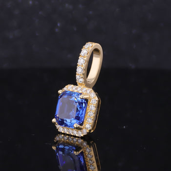 ASSCHER CUT LAB GROWN ROYAL BLUE SAPPHIRE PENDANT IN 18K SOLID GOLD
