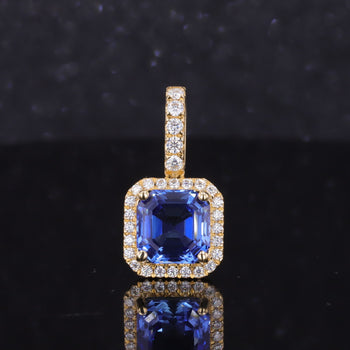 ASSCHER CUT LAB GROWN ROYAL BLUE SAPPHIRE PENDANT IN 18K SOLID GOLD