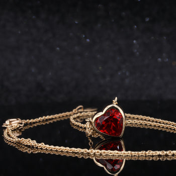 HEART SHAPE LAB GROWN RUBY PENDANT NECKLACE IN 18K GOLD