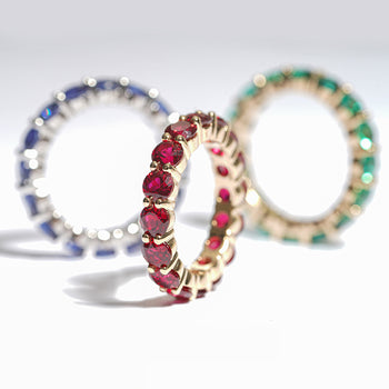 LAB GROWN RUBY GEMSTONE PINK ETERNITY BAND RING IN 14K GOLD