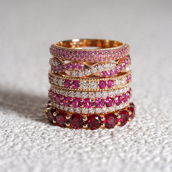 LAB GROWN RUBY GEMSTONE PINK ETERNITY BAND RING IN 14K GOLD