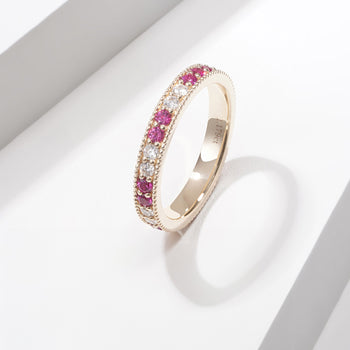 LAB GROWN RUBY GEMSTONE PINK ETERNITY BAND RING IN 14K GOLD