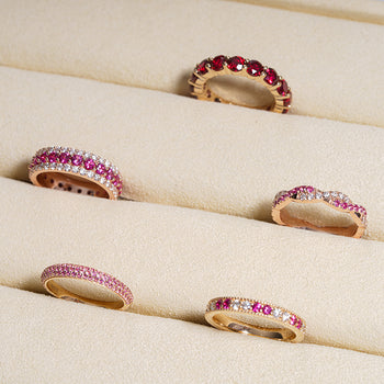 LAB GROWN RUBY GEMSTONE PINK ETERNITY BAND RING IN 14K GOLD