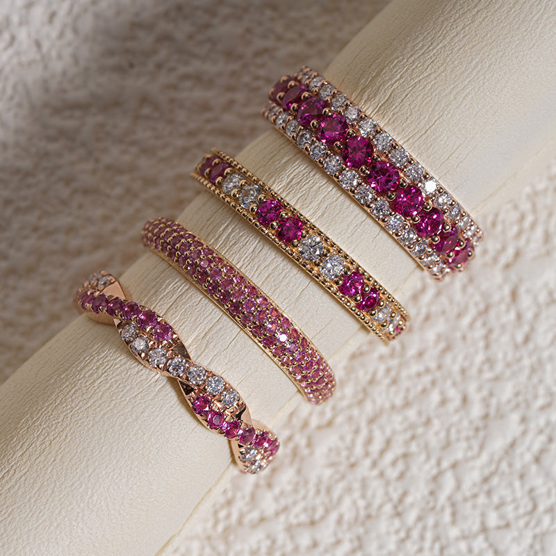 LAB GROWN RUBY GEMSTONE PINK ETERNITY BAND RING IN 14K GOLD