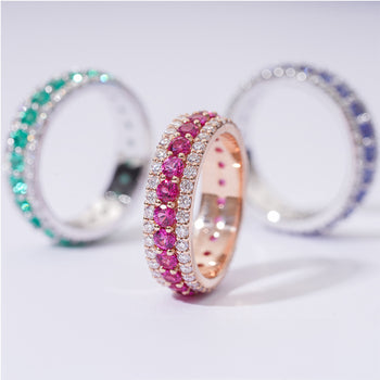 LAB GROWN RUBY GEMSTONE PINK ETERNITY BAND RING IN 14K GOLD