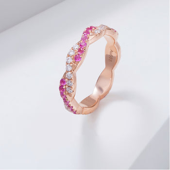 LAB GROWN RUBY GEMSTONE PINK ETERNITY BAND RING IN 14K GOLD