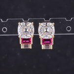 LAB GROWN RUBY WITH MOISSANITE DIAMOND STUD EARRINGS IN 9K SOLID GOLD