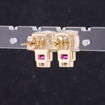 LAB GROWN RUBY WITH MOISSANITE DIAMOND STUD EARRINGS IN 9K SOLID GOLD