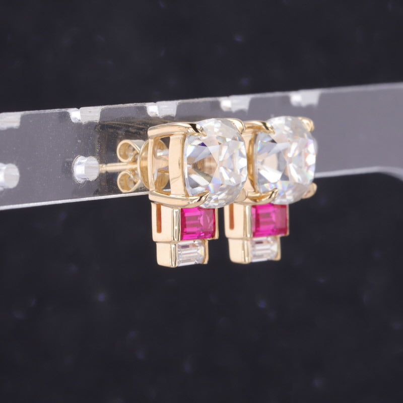 LAB GROWN RUBY WITH MOISSANITE DIAMOND EARRING IN 9K SOLID GOLD