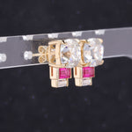 LAB GROWN RUBY WITH MOISSANITE DIAMOND STUD EARRINGS IN 9K SOLID GOLD