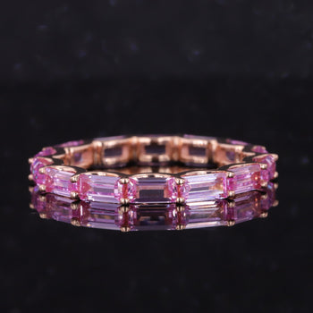 EMERALD CUT LAB GROWN SAKURA PINK SAPPHIRE GEMSTONES RING IN 14K ROSE GOLD