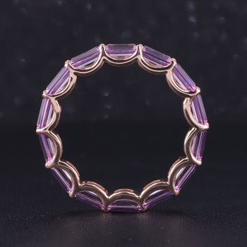 EMERALD CUT LAB GROWN SAKURA PINK SAPPHIRE GEMSTONES RING IN 14K ROSE GOLD