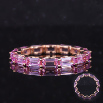 EMERALD CUT LAB GROWN SAKURA PINK SAPPHIRE GEMSTONES RING IN 14K ROSE GOLD