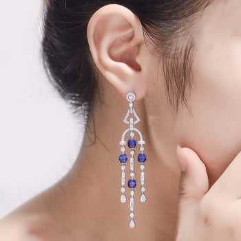 LAB GROWN SAPPHIRE AZURE CASCADE EARRINGS IN STERLING SILVER