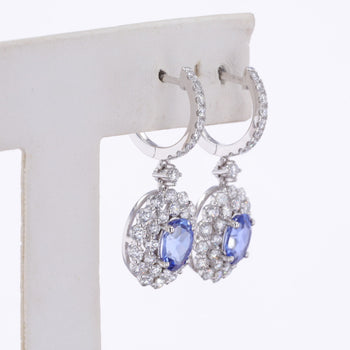 LAB GROWN SAPPHIRE WITH MOISSANITE HALO DANGLE DROP EARRINGS IN 14K GOLD