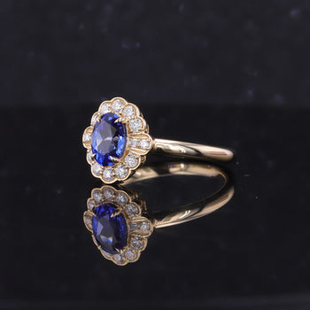 LAB GROWN SAPPHIRE WITH MOISSANITE HALO RING IN 9K/10K/14K/18K SOLID GOLD