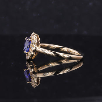 LAB GROWN SAPPHIRE WITH MOISSANITE HALO RING IN 9K/10K/14K/18K SOLID GOLD