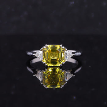 ASSCHER CUT LAB GROWN YELLOW SAPPHIRE RING IN 14K WHITE GOLD