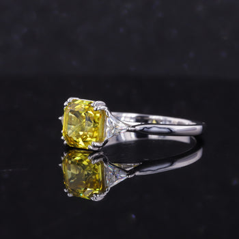 ASSCHER CUT LAB GROWN YELLOW SAPPHIRE RING IN 14K WHITE GOLD