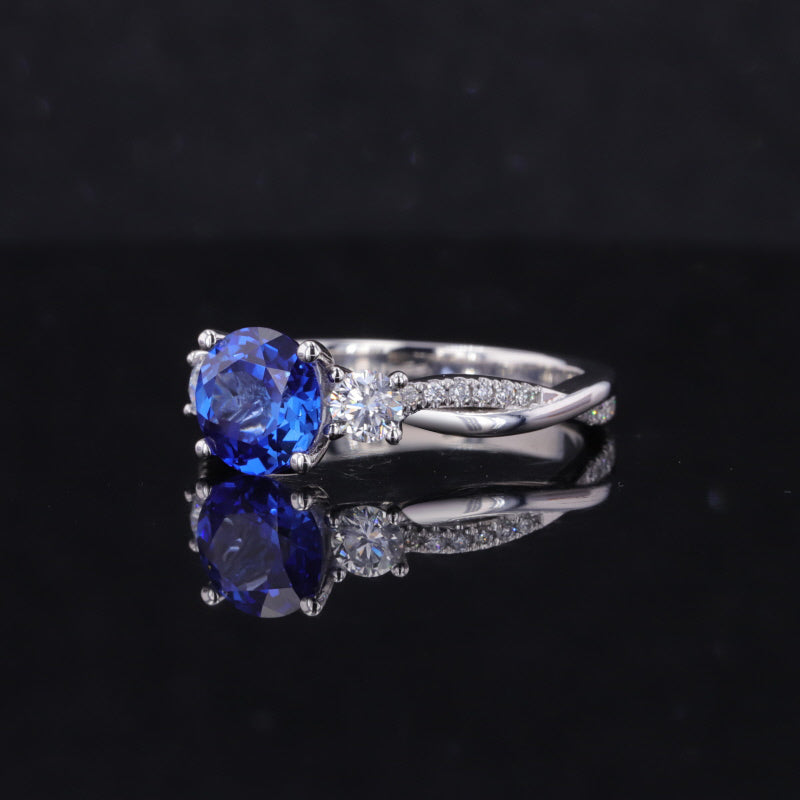 ROUND CUT LAB GROWN SAPPHIRE ROYAL BLUE RING IN 14K SOLID GOLD