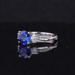 ROUND CUT LAB GROWN SAPPHIRE ROYAL BLUE RING IN 14K SOLID GOLD