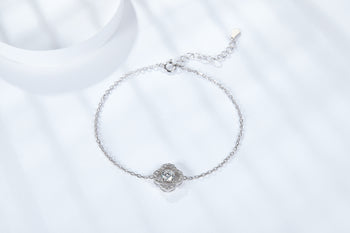 MOISSANIT-ARMBAND MIT BLATTKLEE-MOISSANIT AUS STERLINGSILBER