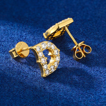 Boucles d'oreilles puces en moissanite en forme de lettre D, en argent sterling 