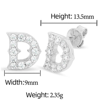 Boucles d'oreilles puces en moissanite en forme de lettre D, en argent sterling 