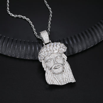 MARQUISE CUT MOISSANITE DIAMOND ICED OUT JESUS PENDANT IN STERLING SILVER - IVORY & EBONY