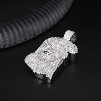 MARQUISE CUT MOISSANITE DIAMOND ICED OUT JESUS PENDANT IN STERLING SILVER - IVORY & EBONY