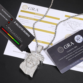 MARQUISE CUT MOISSANITE DIAMOND ICED OUT JESUS PENDANT IN STERLING SILVER - IVORY & EBONY